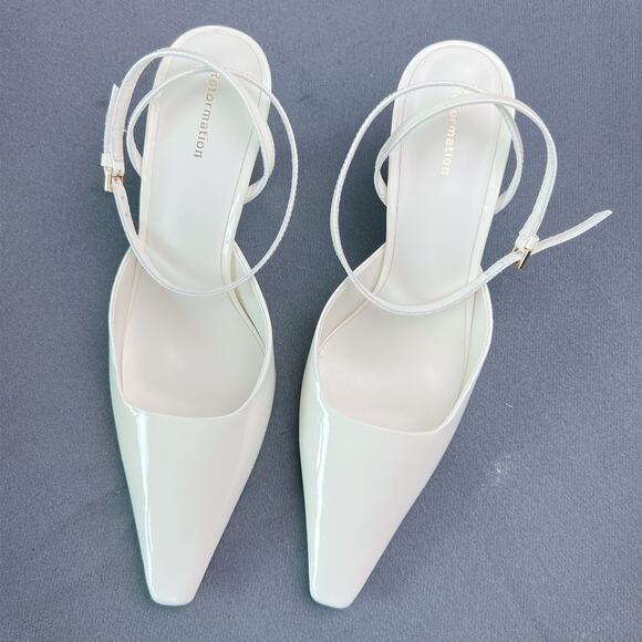 Reformation Natasha White Patent Slingback Pumps Sz 7 - Picture 1 of 5